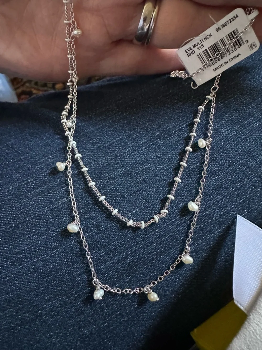 Eve Silver-Tone Double Strand Pearl Station Necklace - Picture 2 of 5